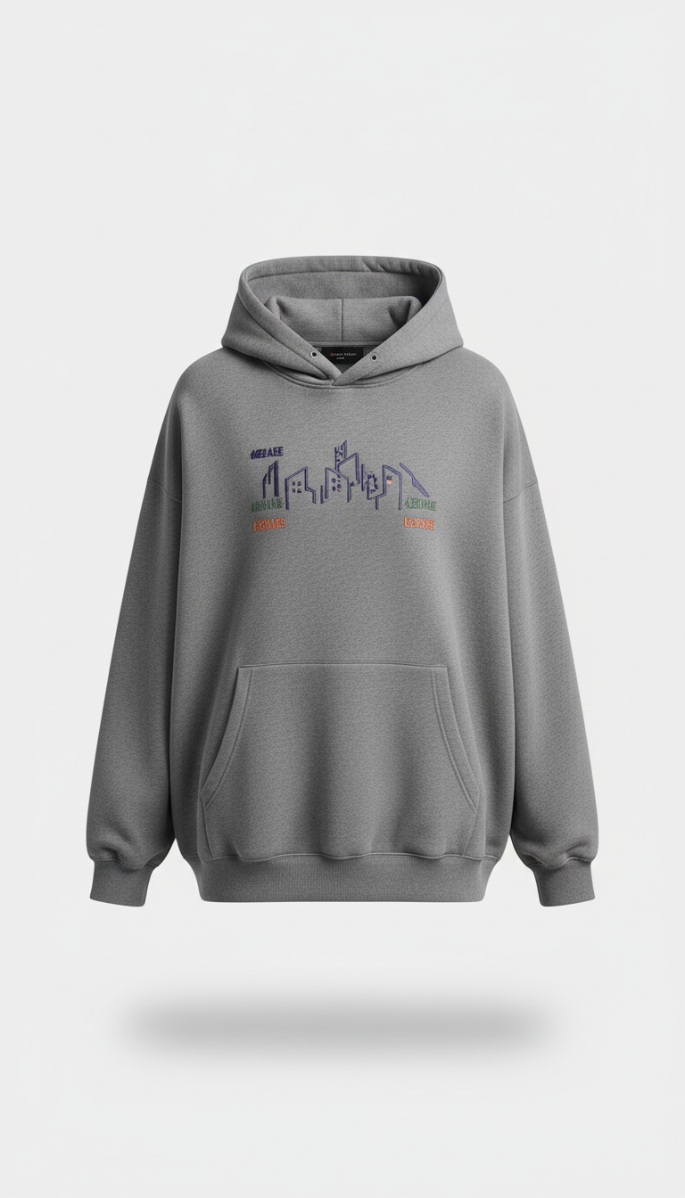Oversized Concrete Gray Hoodie with Urban Embroidery