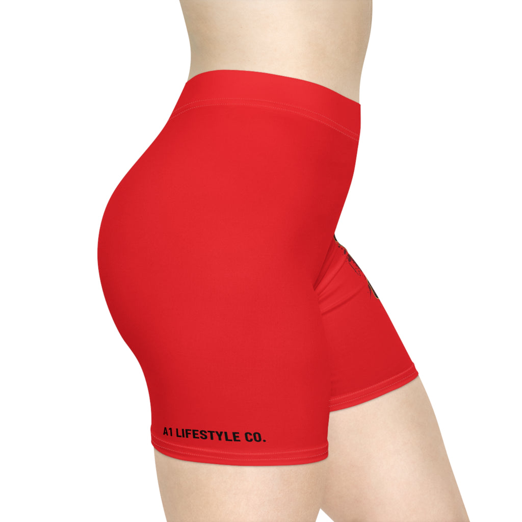Medusa Graphic Biker Shorts – Bold Red Snake-Head Activewear