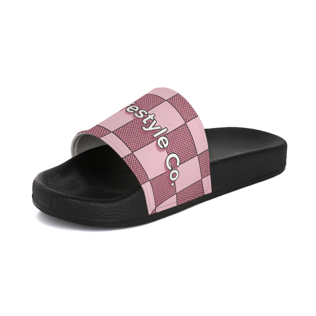 Slide Sandals — Pink Checkered “A1 Lifestyle Co.” Slides