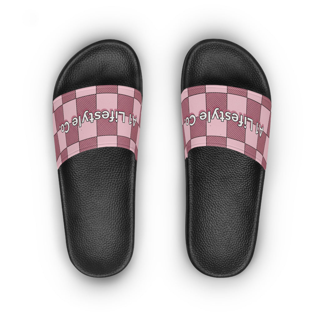 Slide Sandals — Pink Checkered “A1 Lifestyle Co.” Slides