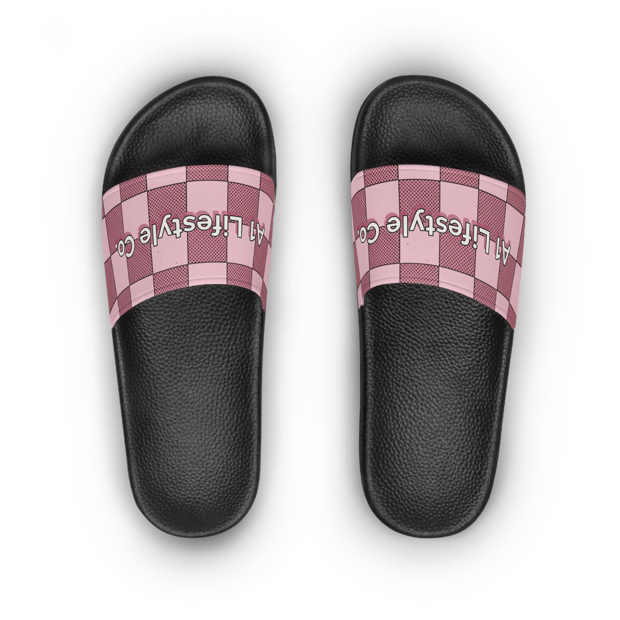 Slide Sandals — Pink Checkered “A1 Lifestyle Co.” Slides