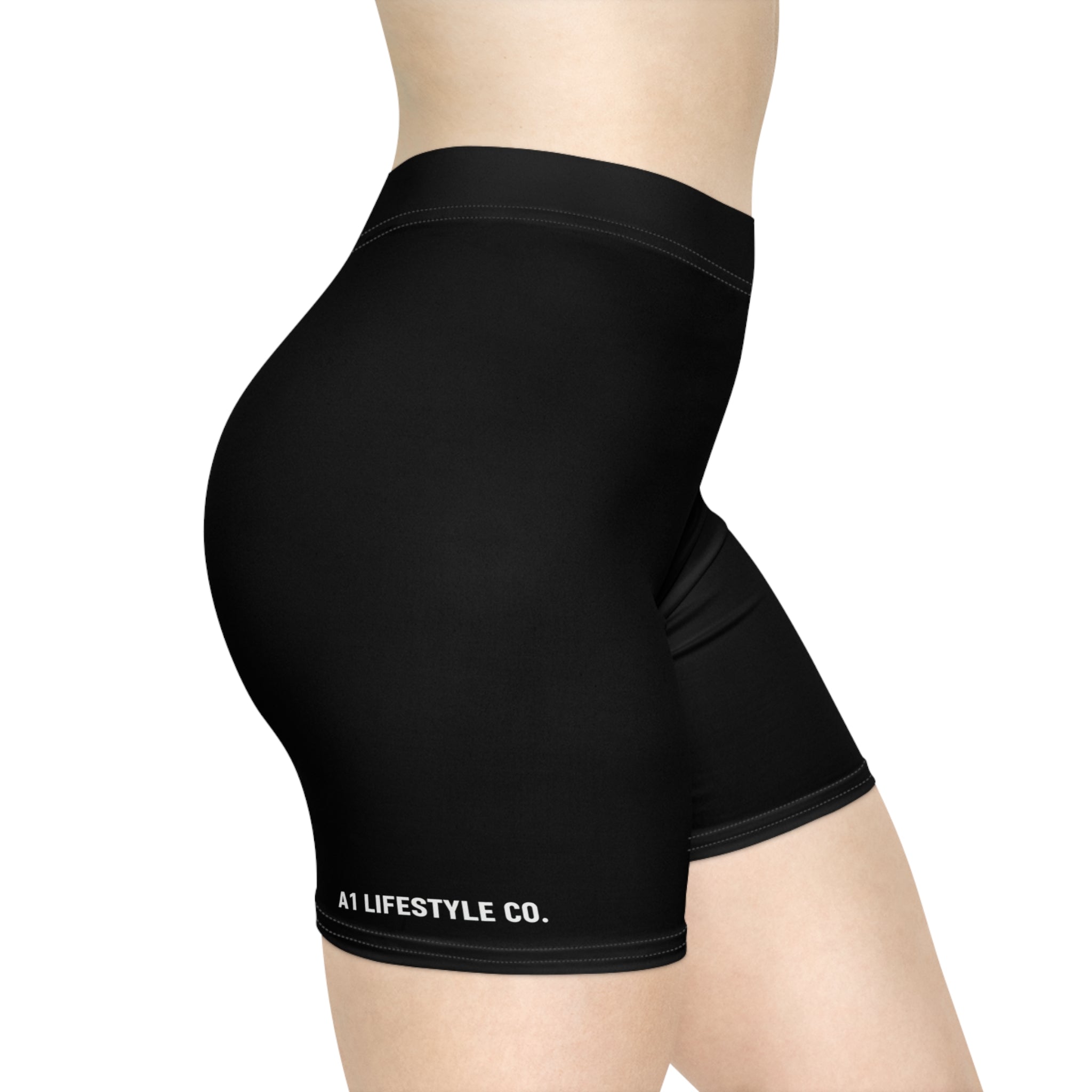 Medusa Graphic Biker Shorts — Women's Athletic Cycling Shorts with Red Mythic Artwork