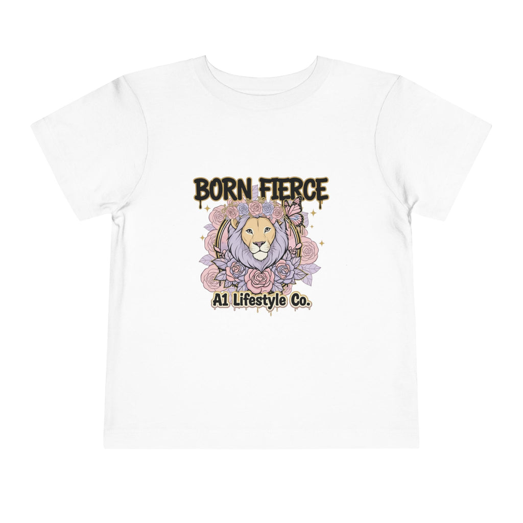 Born Fierce Lion Toddler Tee — Floral Lion Graphic Kids Shirt