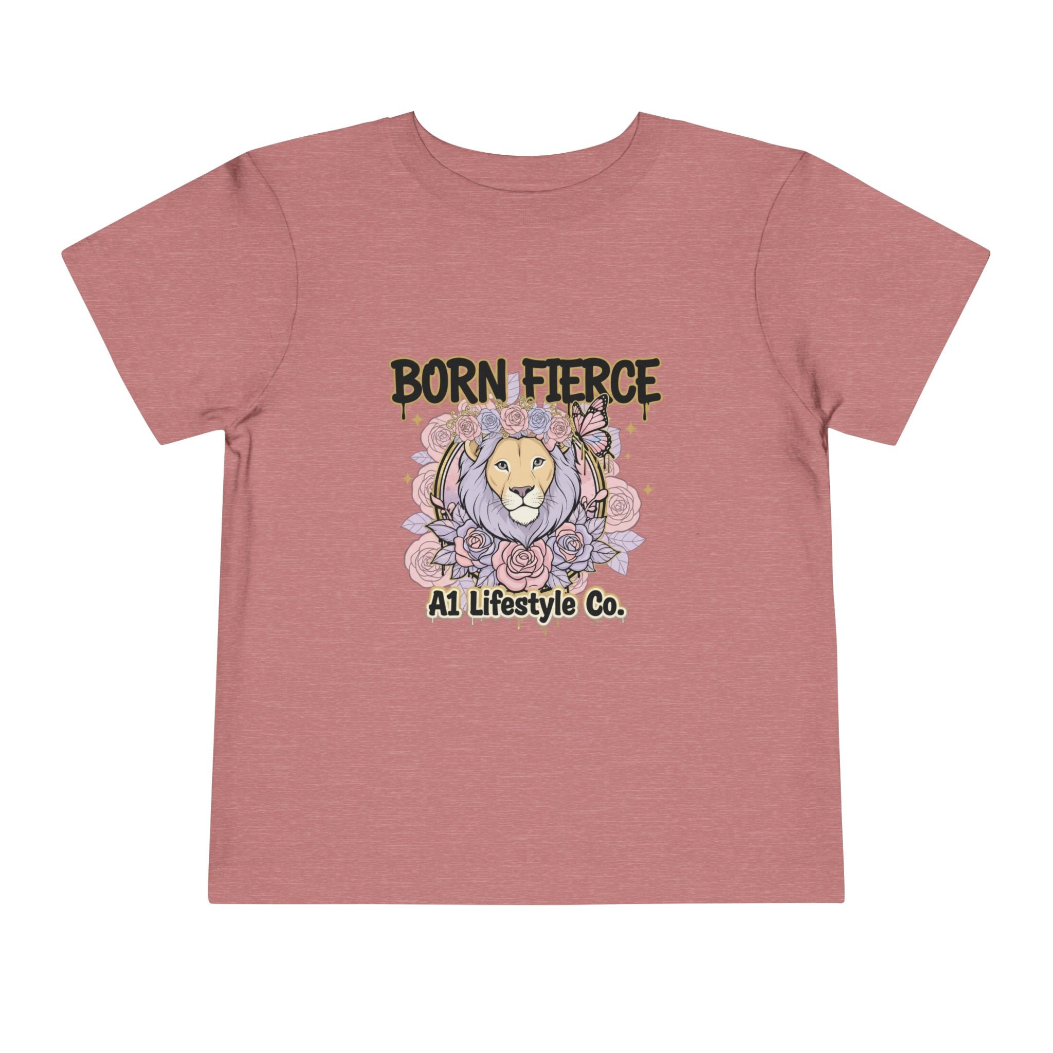 Born Fierce Lion Toddler Tee — Floral Lion Graphic Kids Shirt