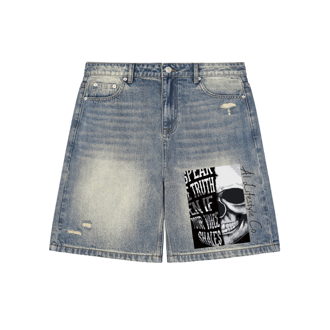 A1 Lifestyle Co. Faded Distressed Baggy Denim Shorts