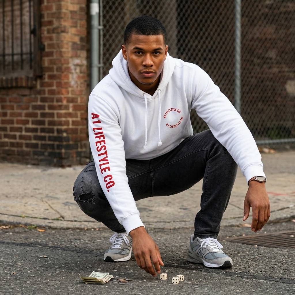 Dice Stack Hoodie — "kan't Roll Wid, Da Big Dawgs Stay on Da Porxh" A1 Lifestyle Co. Graphic Pullover