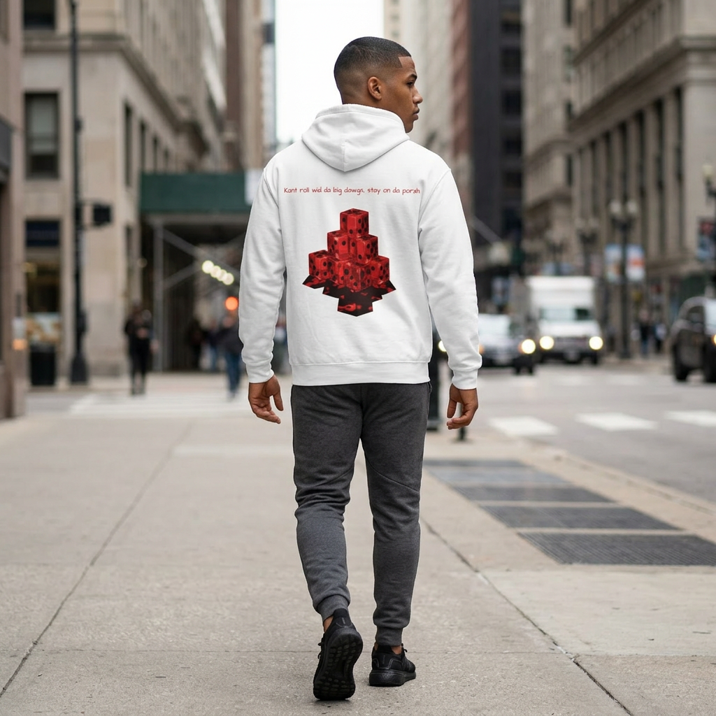 Dice Stack Hoodie — "kan't Roll Wid, Da Big Dawgs Stay on Da Porxh" A1 Lifestyle Co. Graphic Pullover