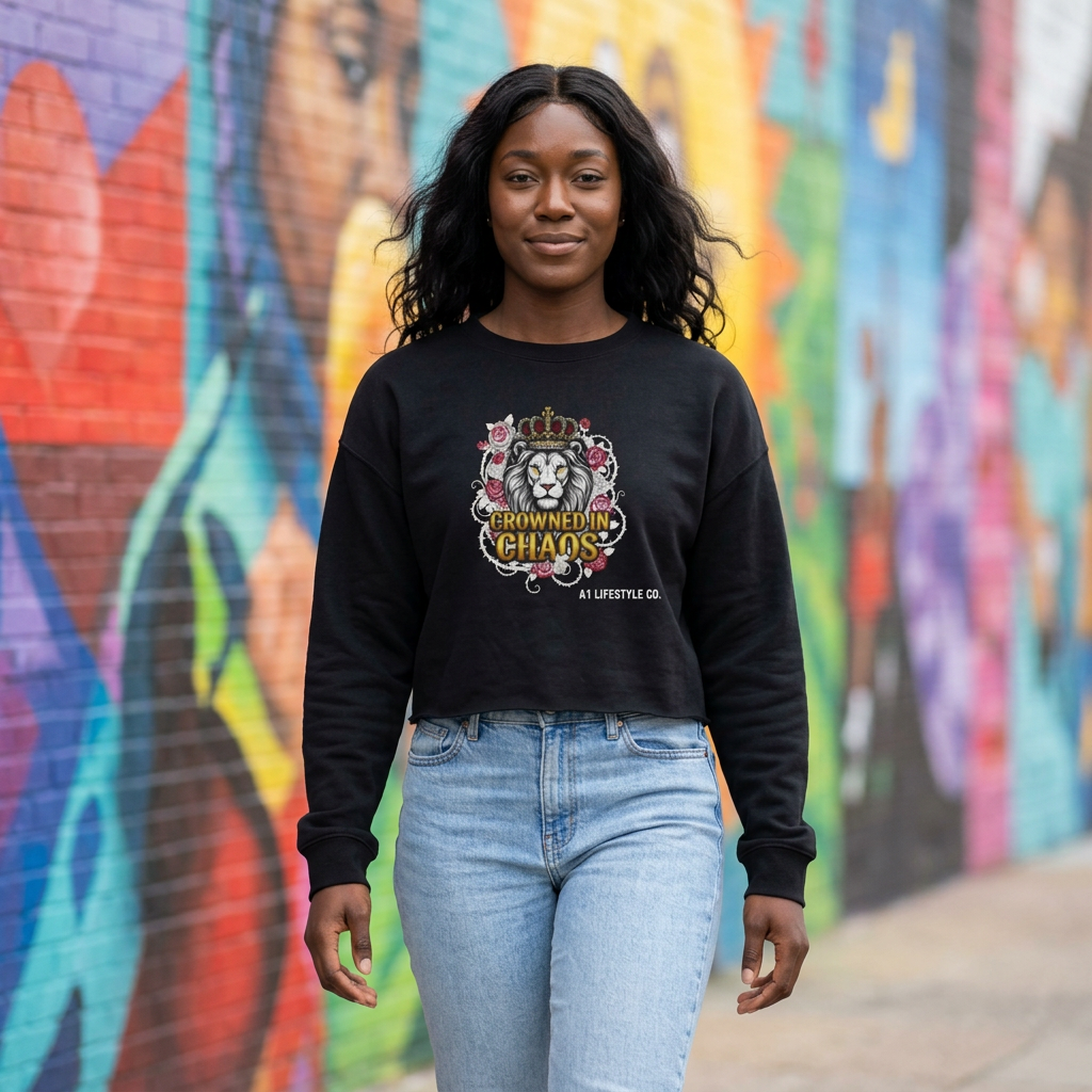 Cropped Sweatshirt — Crowned in Chaos A1 Lifestyle Co. Graphic
