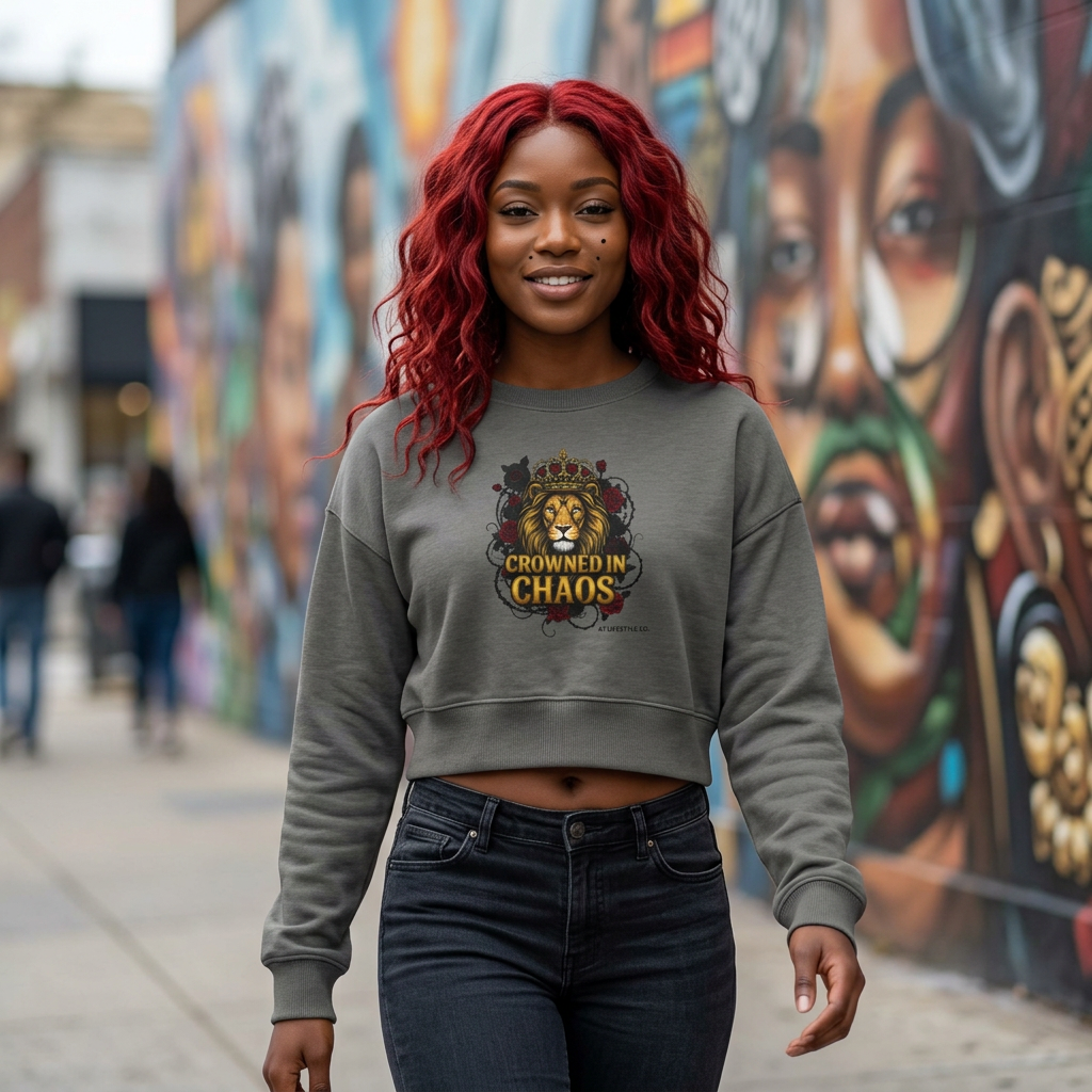 Cropped Sweatshirt — Crowned in Chaos Lion A1 Lifestyle Co. Graphic