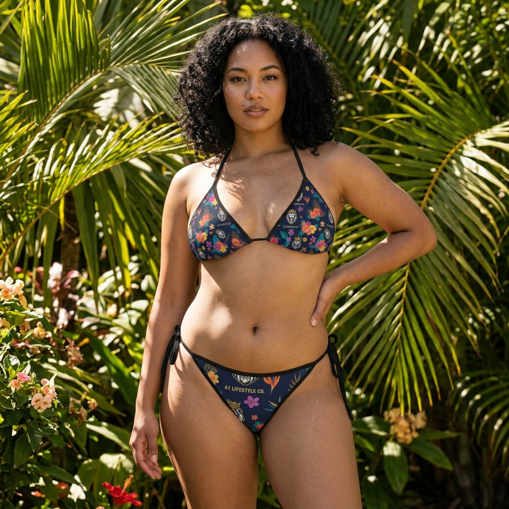 A1 Lifestyle Co. Floral Night Sky Tie-Side Bikini — Women's Floral Triangle Swimsuit
