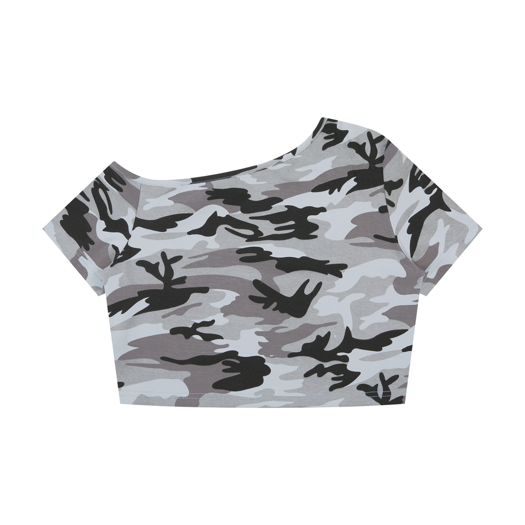 Women's Camo Off-Shoulder Crop T-Shirt