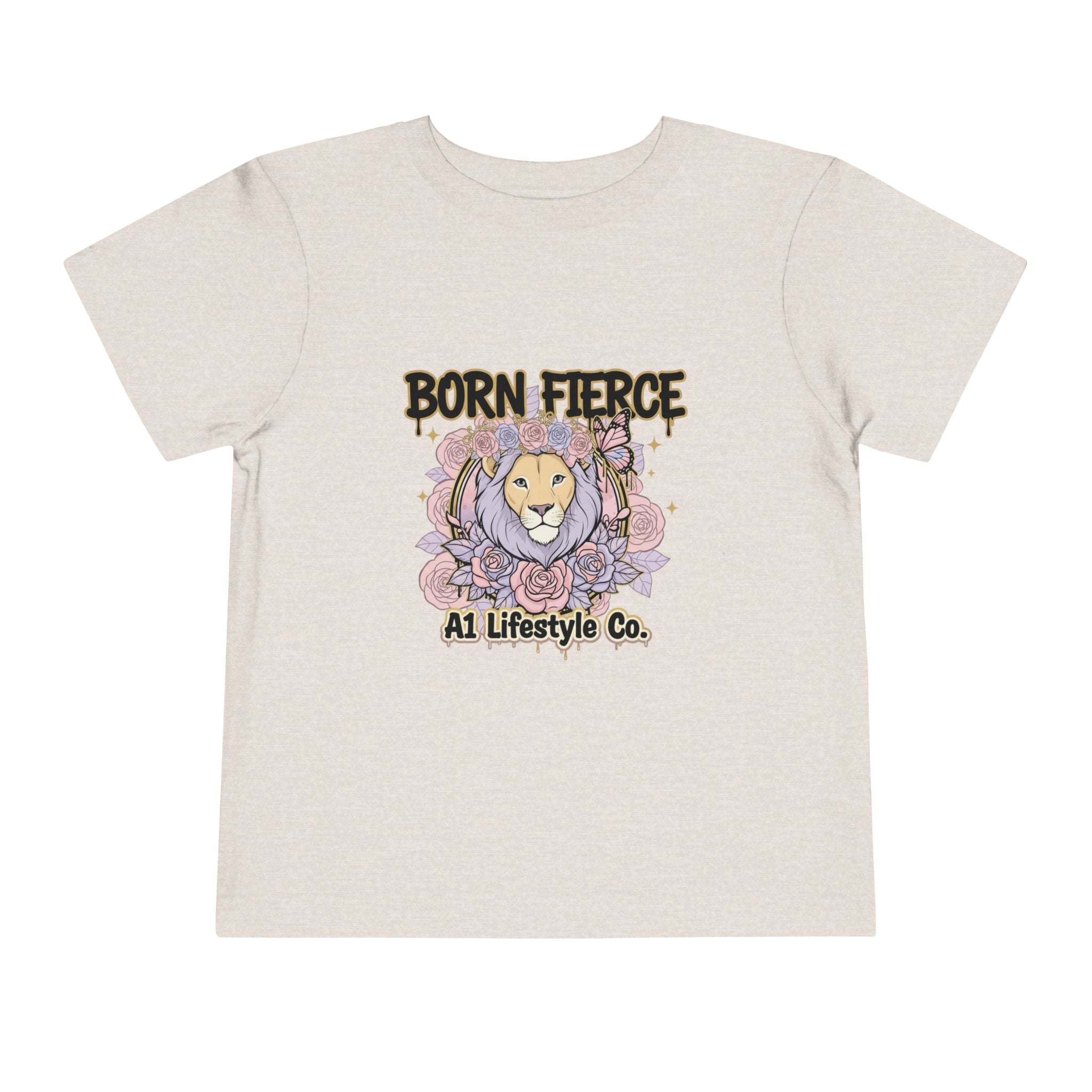 Born Fierce Lion Toddler Tee — Floral Lion Graphic Kids Shirt