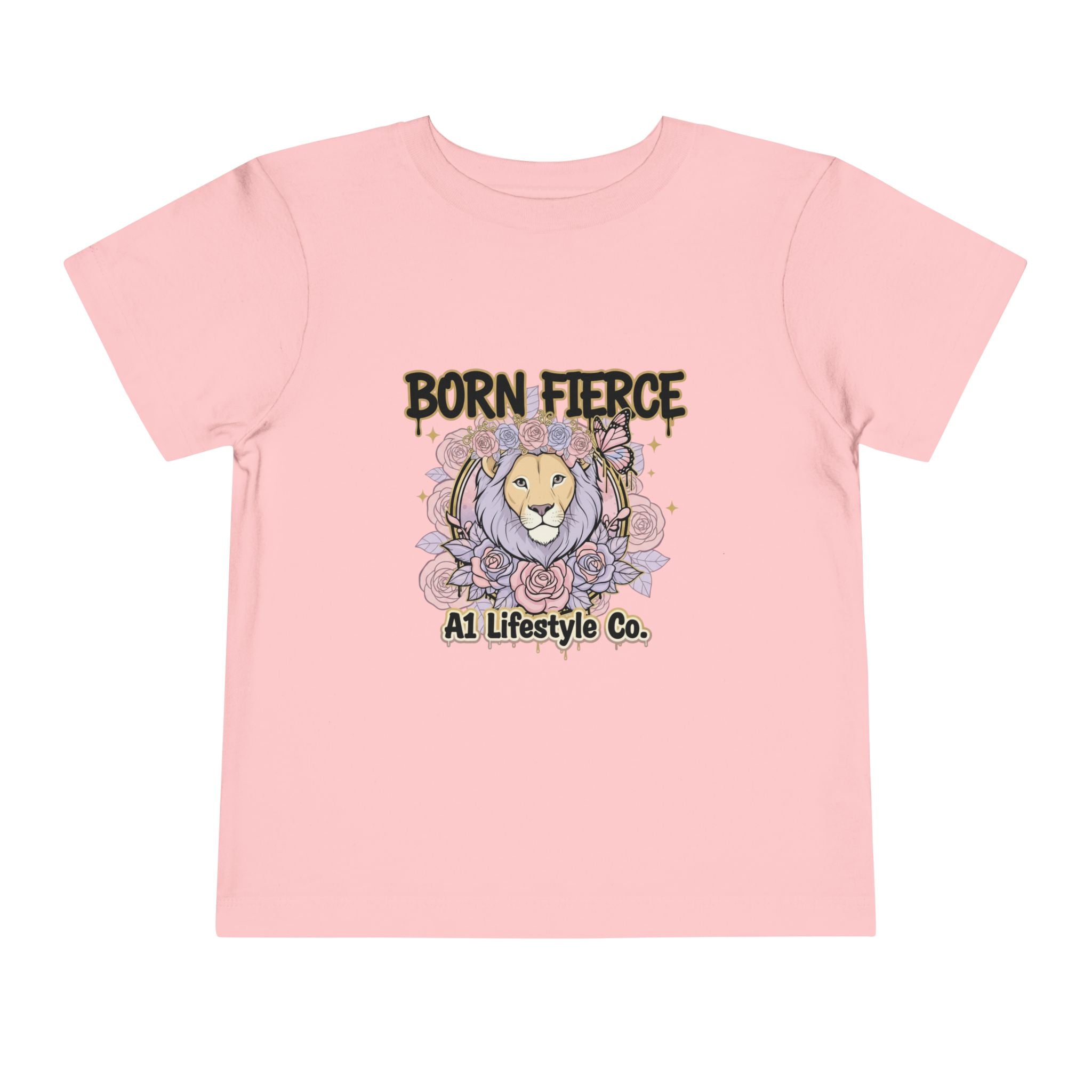 Born Fierce Lion Toddler Tee — Floral Lion Graphic Kids Shirt