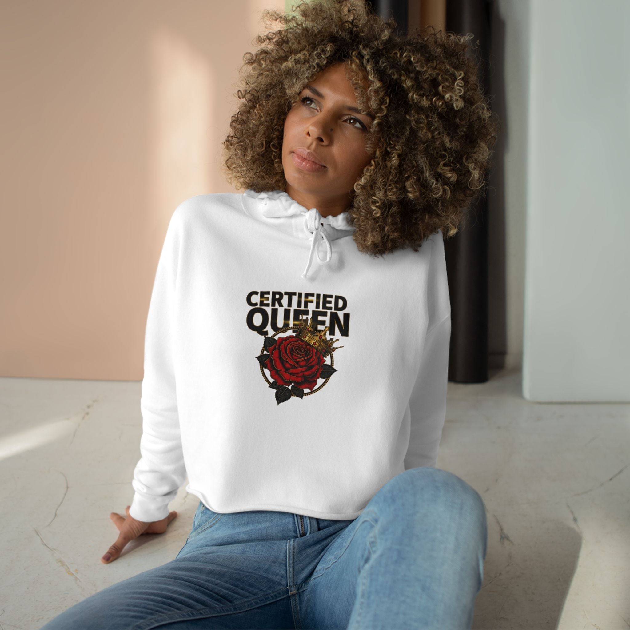 Crop Hoodie — "Certified Queen" Rose A1 Lifestyle Co. Graphic
