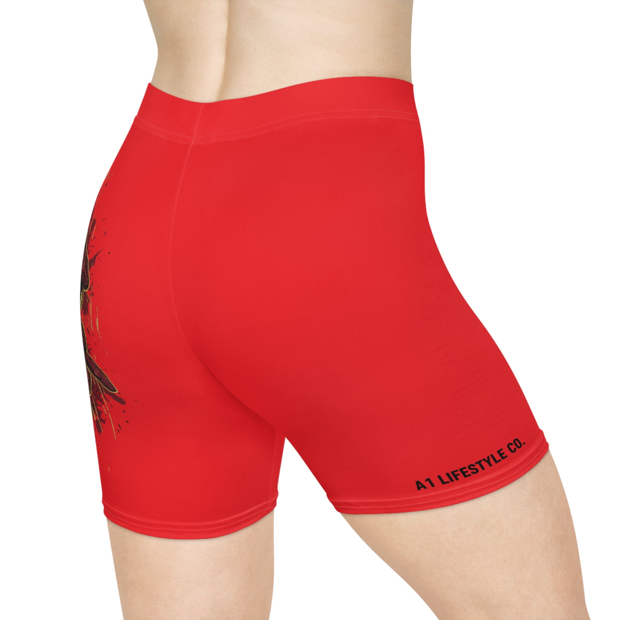 Medusa Graphic Biker Shorts – Bold Red Snake-Head Activewear