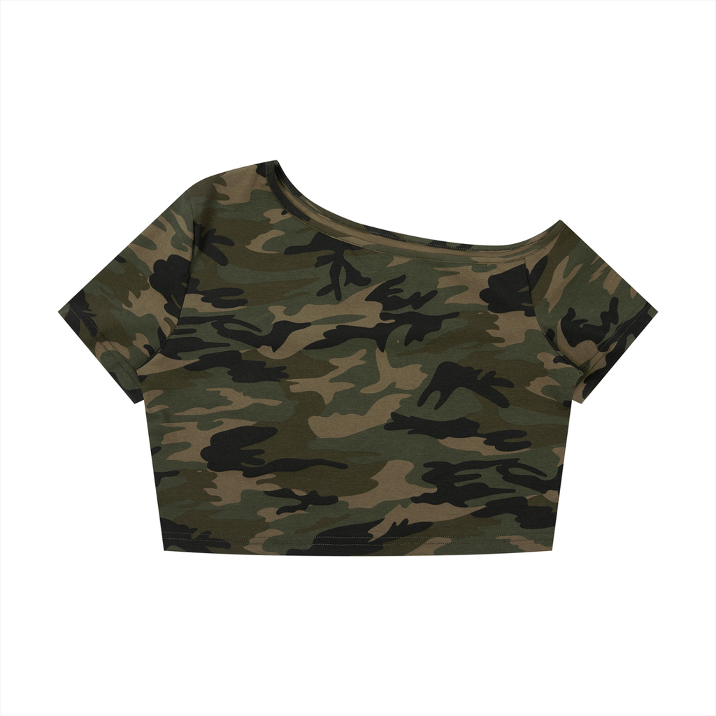 Women's Camo Off-Shoulder Crop T-Shirt
