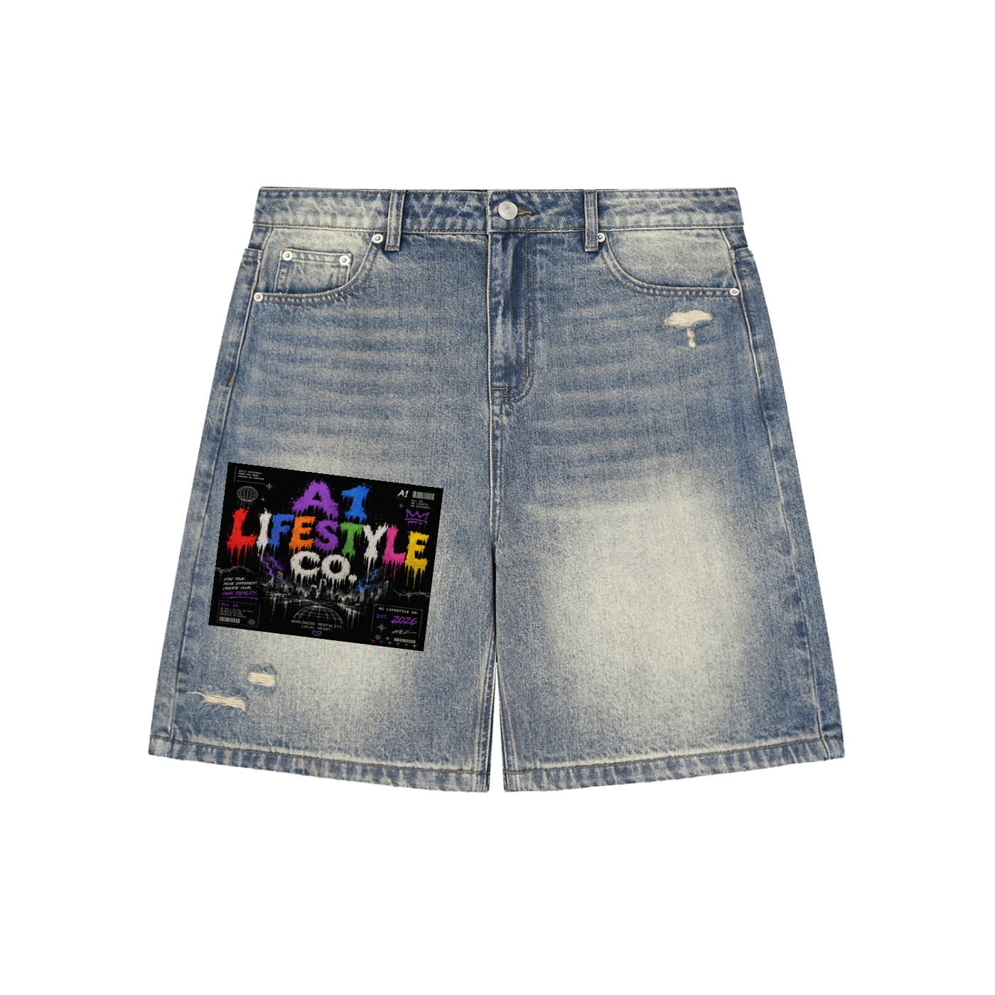 A1 LIfestyle Co. Faded Distressed Baggy Denim Shorts