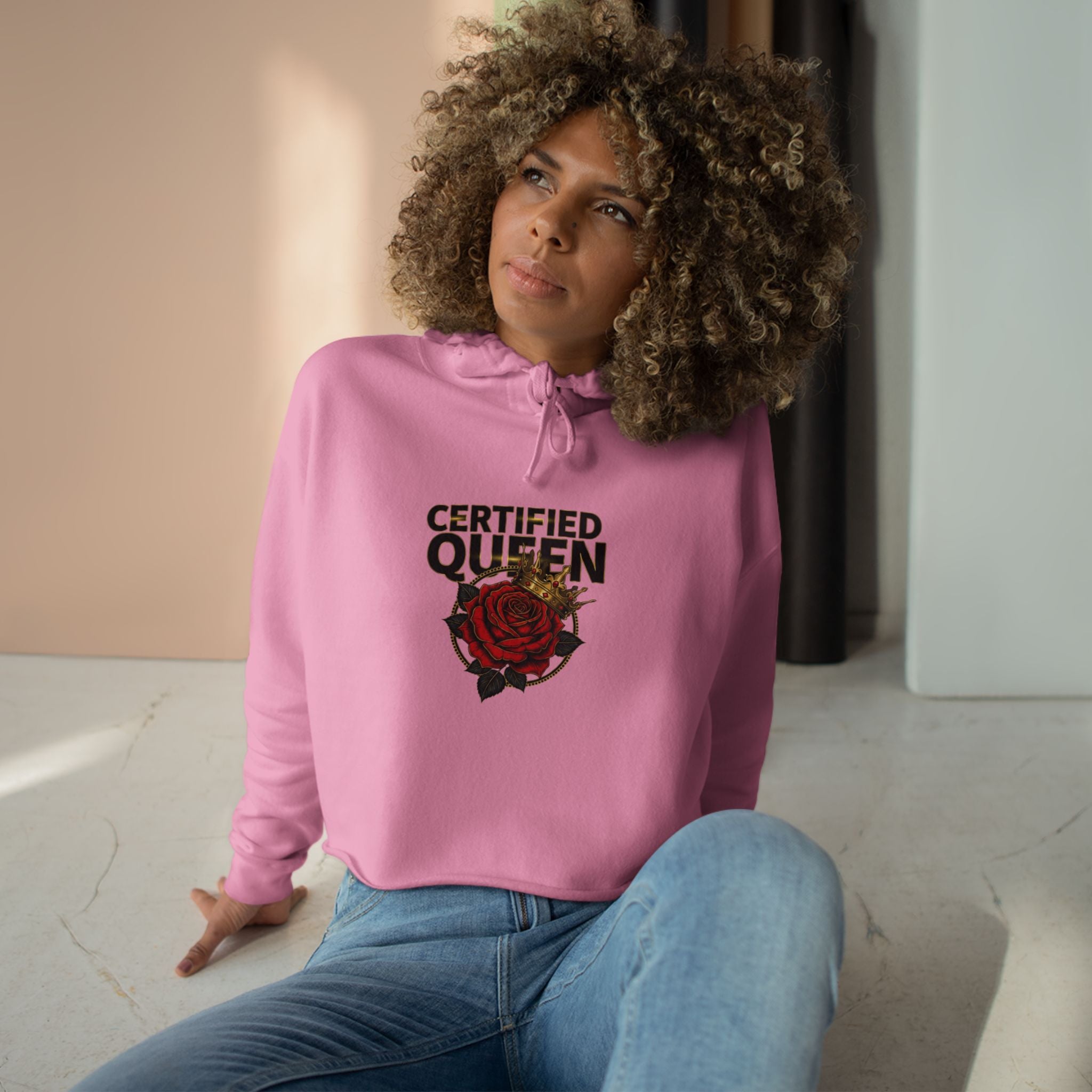 Crop Hoodie — "Certified Queen" Rose A1 Lifestyle Co. Graphic