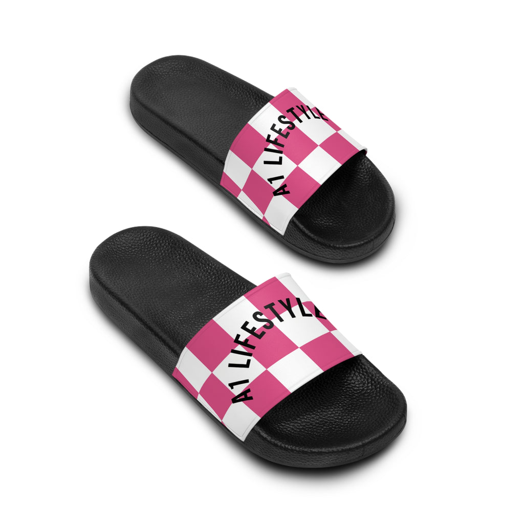 Women's Pink Checkered "A1 LIFESTYLE CO." Slides