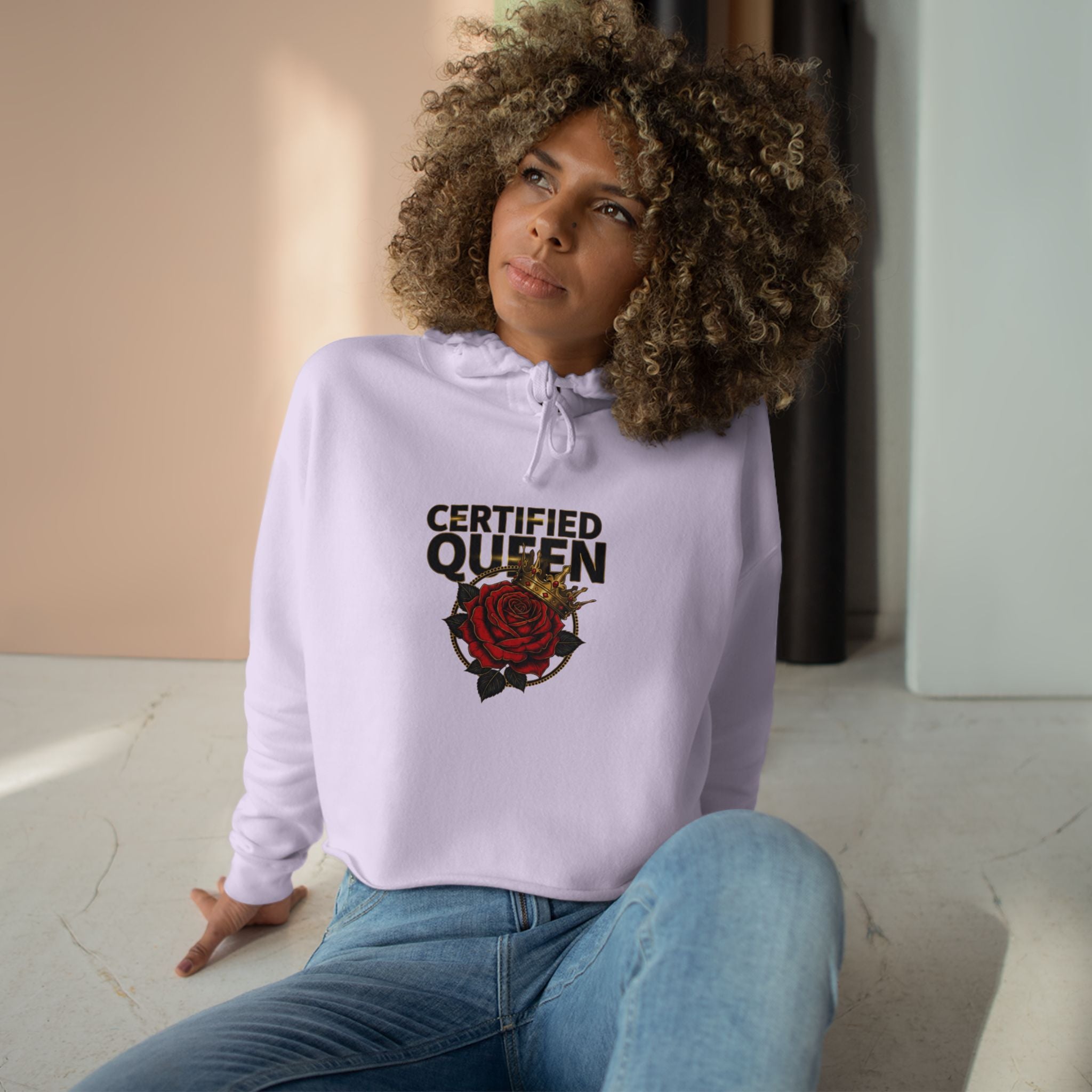 Crop Hoodie — "Certified Queen" Rose A1 Lifestyle Co. Graphic