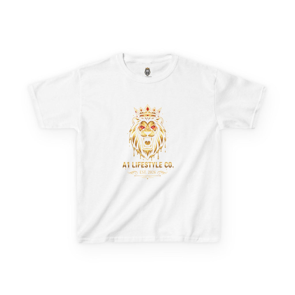 A1 Lifestyle Co. Kids Lion Crown Tee — Gold Splash Back Graphic