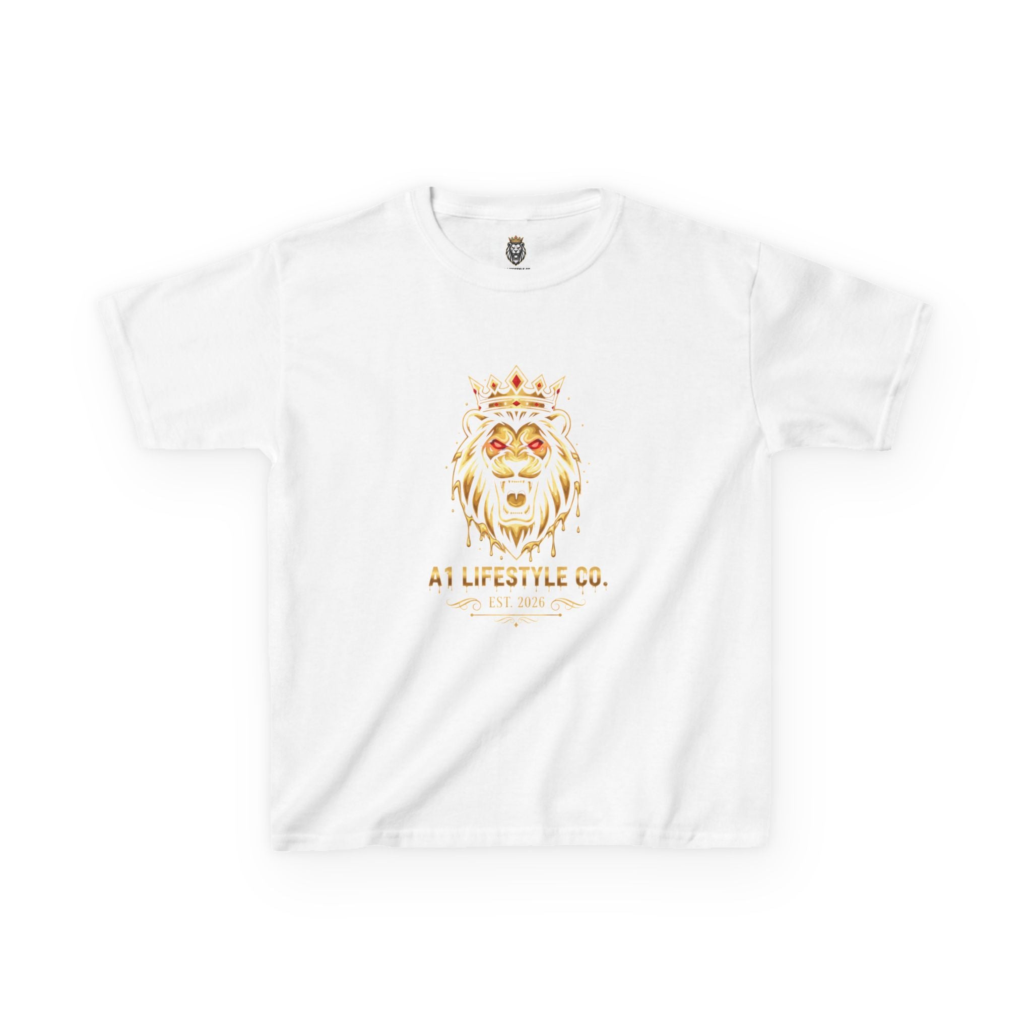 A1 Lifestyle Co. Kids Lion Crown Tee — Gold Splash Back Graphic
