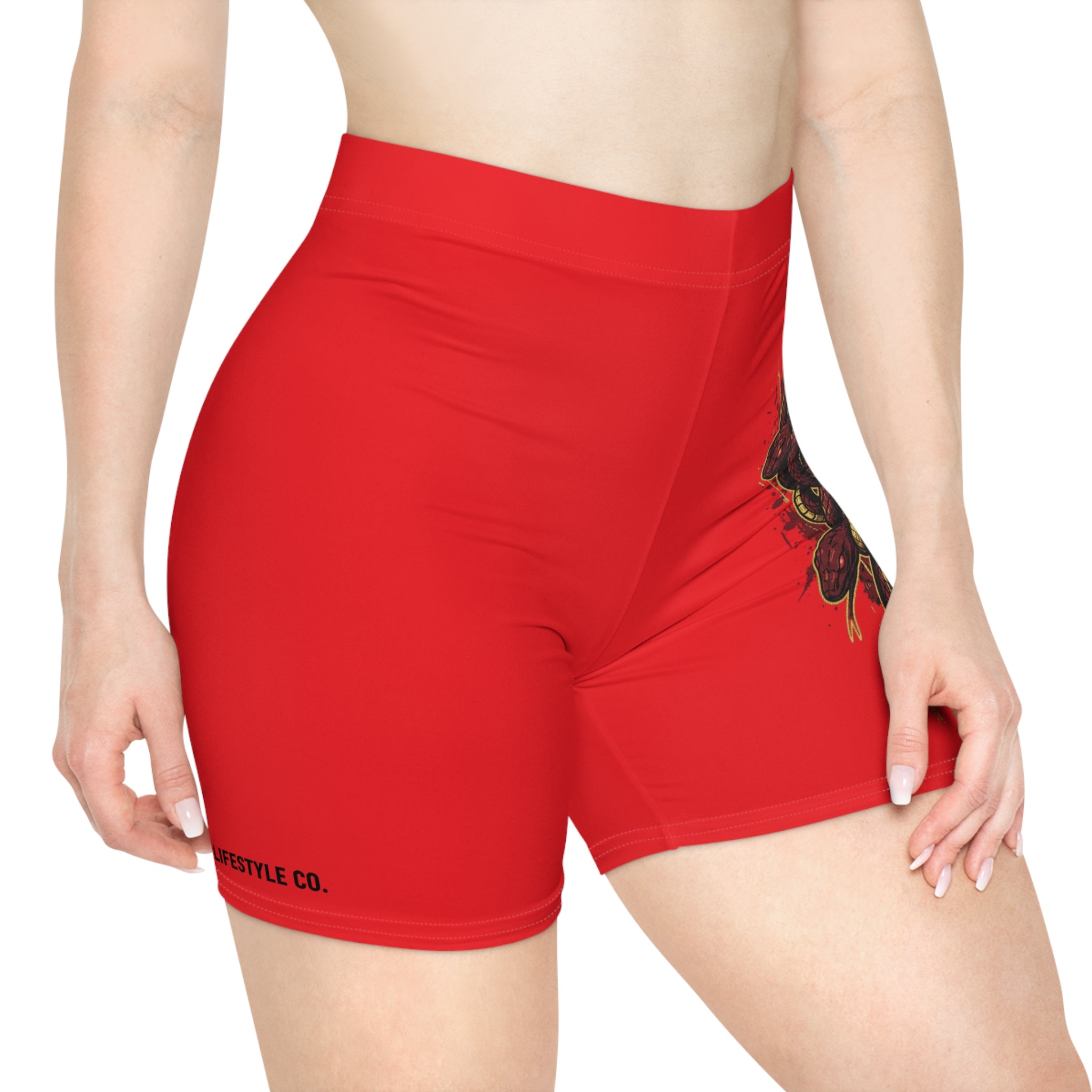 Medusa Graphic Biker Shorts – Bold Red Snake-Head Activewear