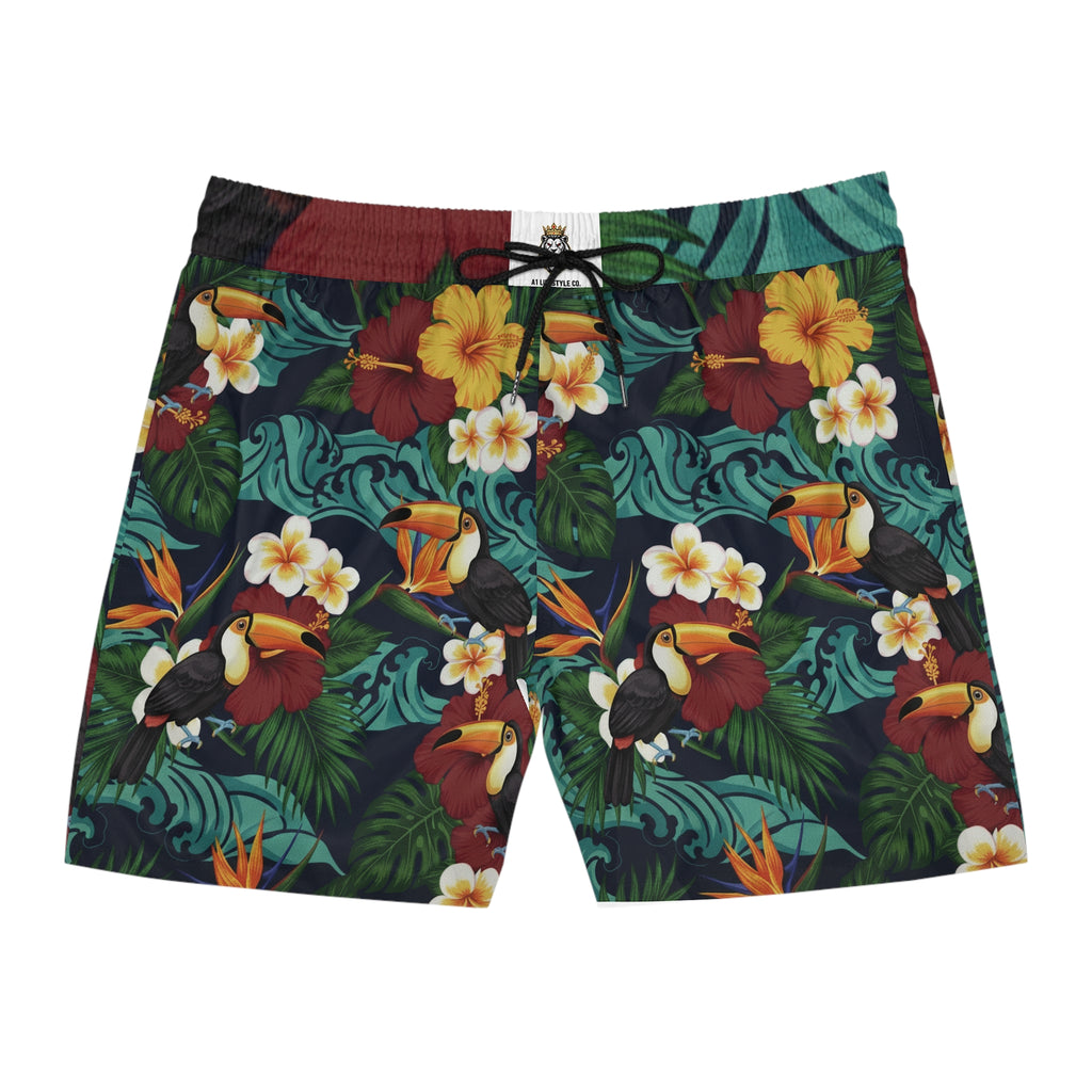 Tropical Toucan Swim Shorts — A1 Lifestyle Co. Men’s Beach Trunks