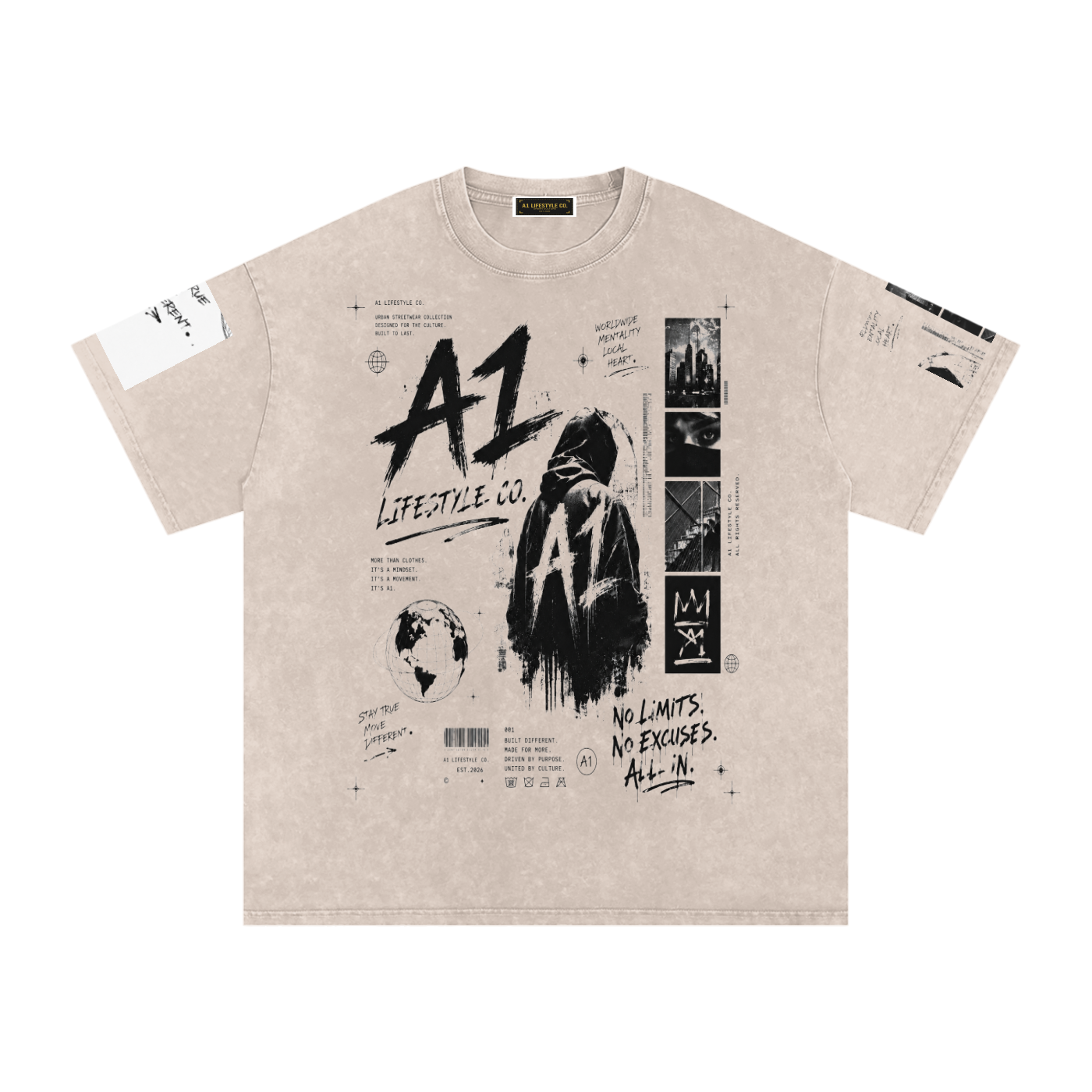A1 Lifestyle Co. Snow Washed Oversized Cotton T-Shirt