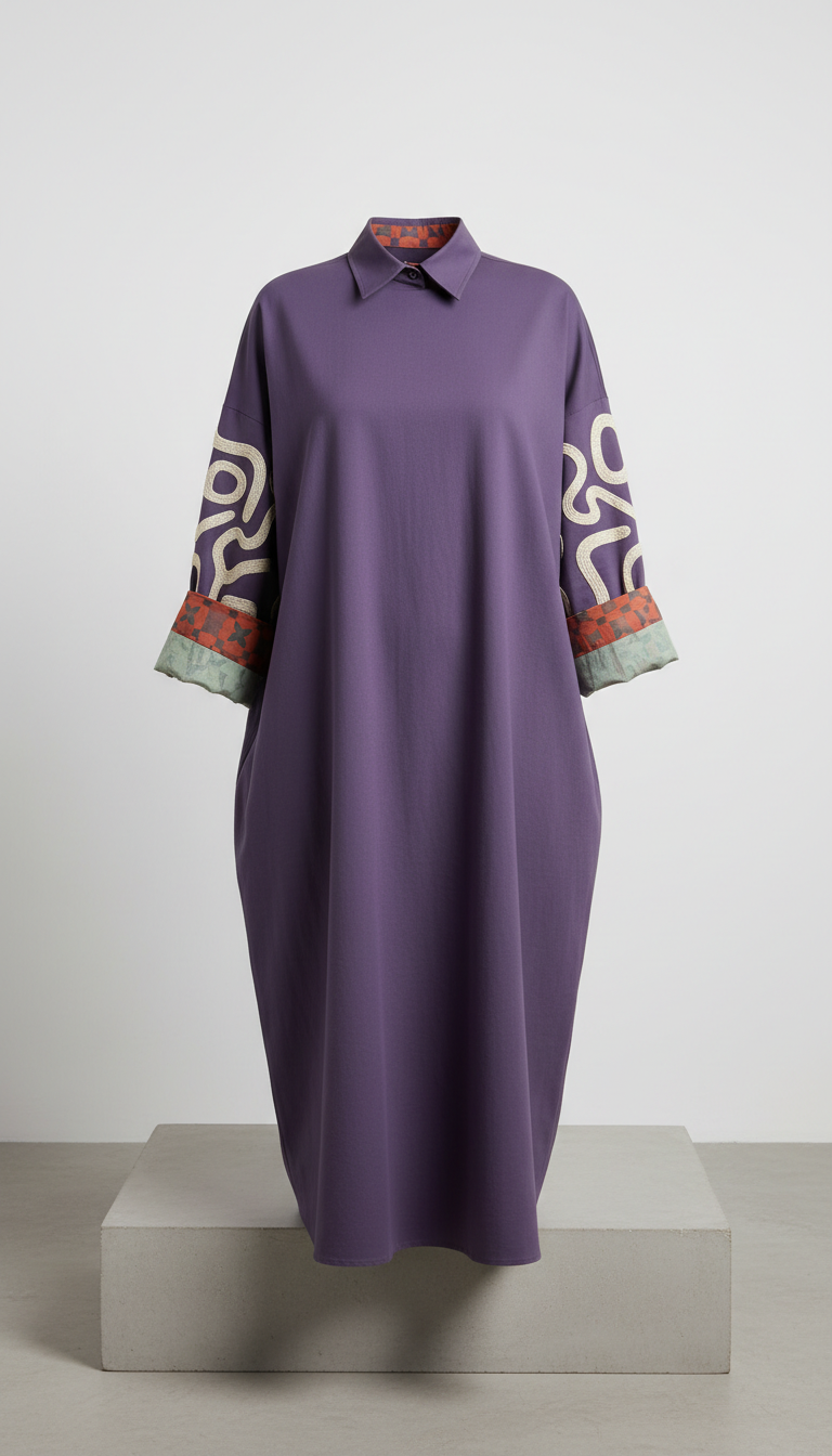 Metro Violet Shirt Dress with Graphic Print Cuffs