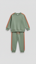 Minted Sage Kids' Jogger Set with Tangerine Stripes