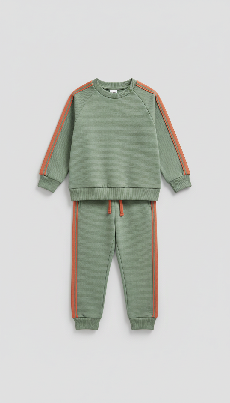 Minted Sage Kids' Jogger Set with Tangerine Stripes